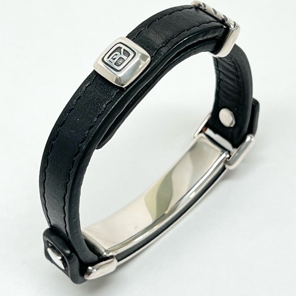 David Yurman Black Diamond Black Leather Band Bracelet .925 - Picture 6 of 10